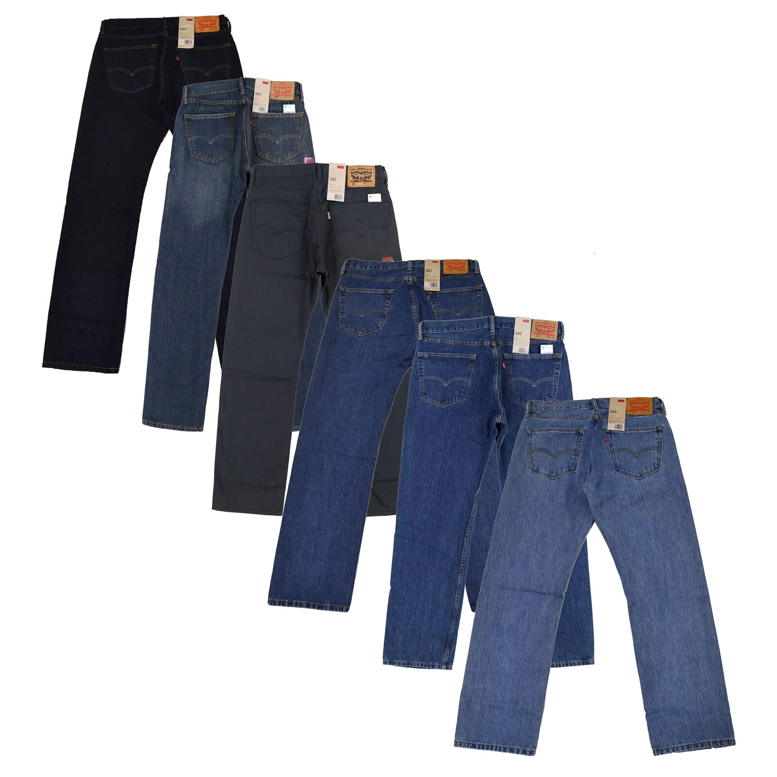 Levis 505 Jeans Mens Straight Fit Denim Pants Casual Bottoms Patch Zipper Fly
