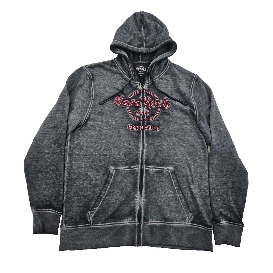Hard Rock Cafe Nashville Full Zip Hoodie Men’s XXL Acid Black Embroidery