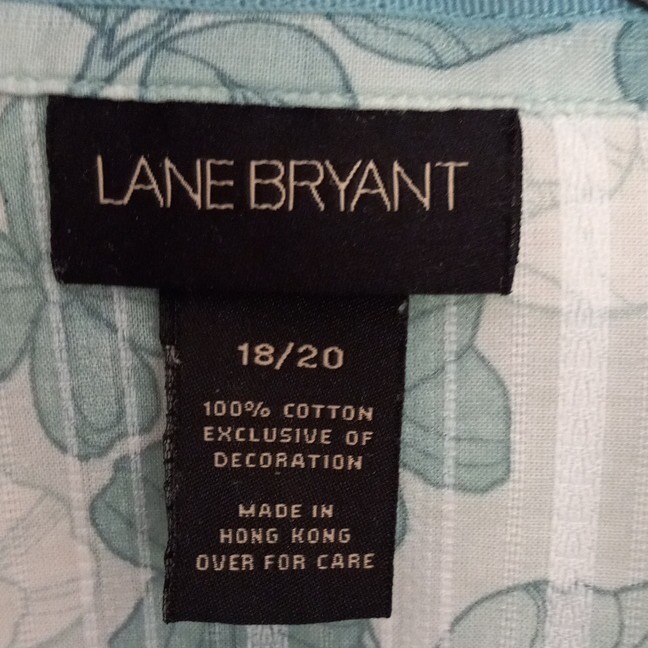 Lane Bryant Women’s Plus 18/20 Blue White Floral Collared 3/4 Sleeve Blouse