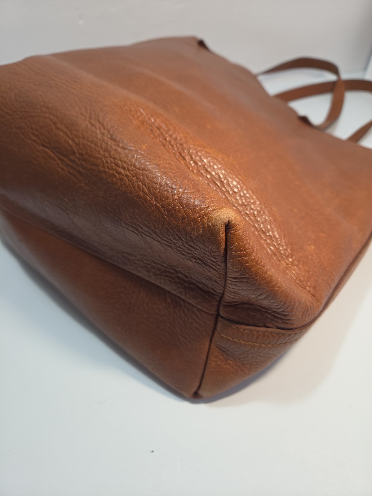 Madewell Cognac Brown Pebbled Leather Tote Bag Double Handle Carryall