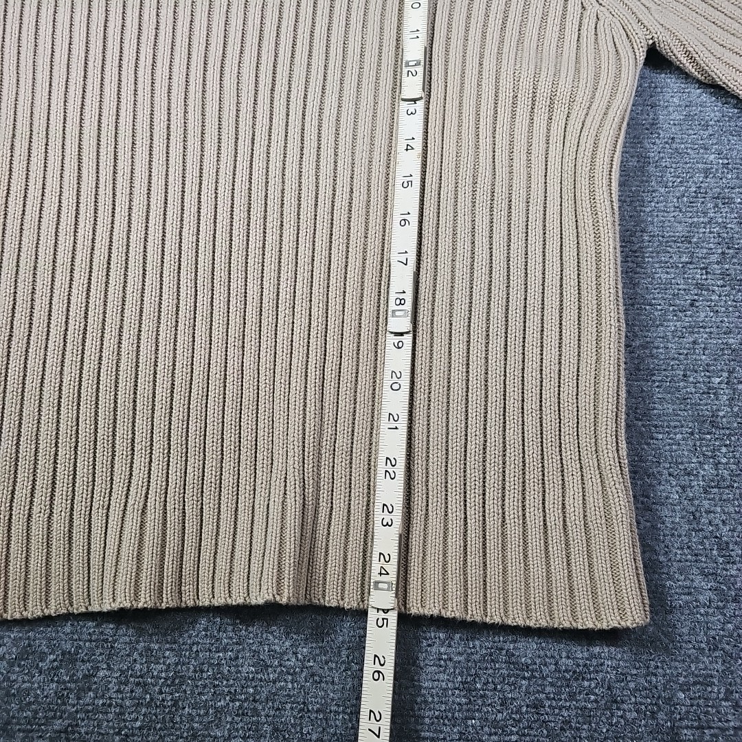 LL Bean Mens Medium Reg Commando Sweater Cotton Ribbed Elbow Patch 0BYK5 Khaki