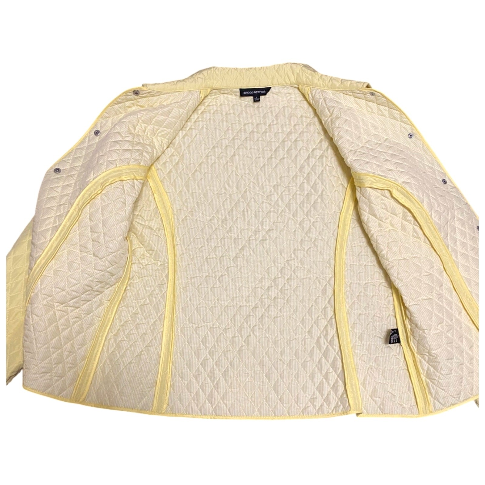 Briggs New York Women’s Jacket Large Yellow Quilted Button Up Coat Pockets
