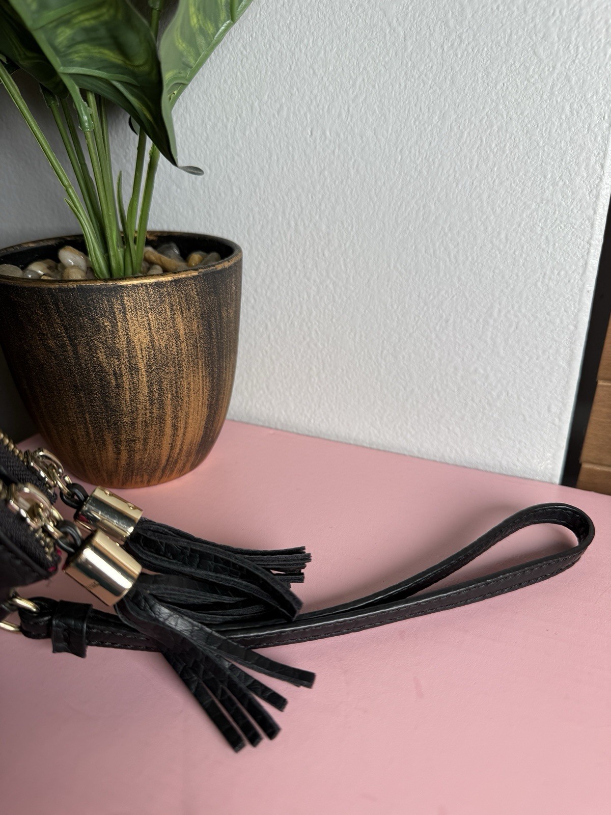 Juicy Couture Black Solid Zip Wristlet Wallet Credit Card Logo Tassel Strap