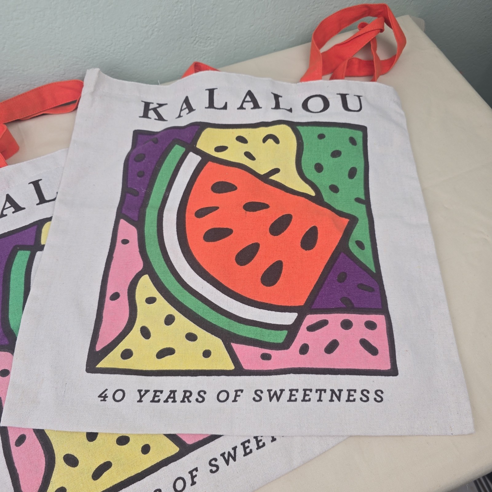 Kalalou Canvas Tote Bag Unisex Watermelon Print – 40yrs Of Sweetness – Lot Of 2