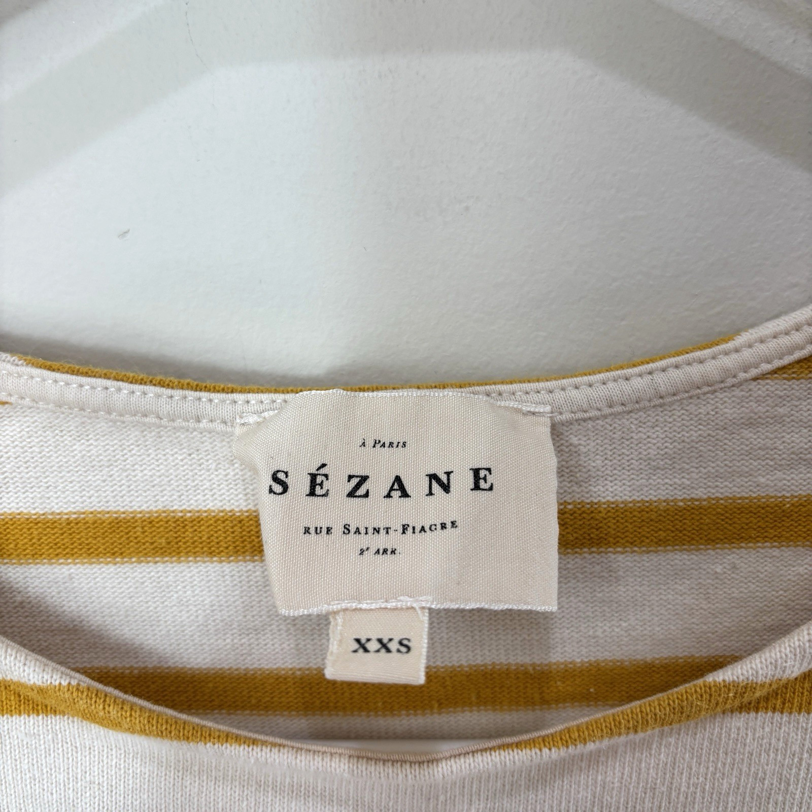 Sezane Colette Mariniere Top Women XXS Beige Gold Stripe Breton Nautical Preppy