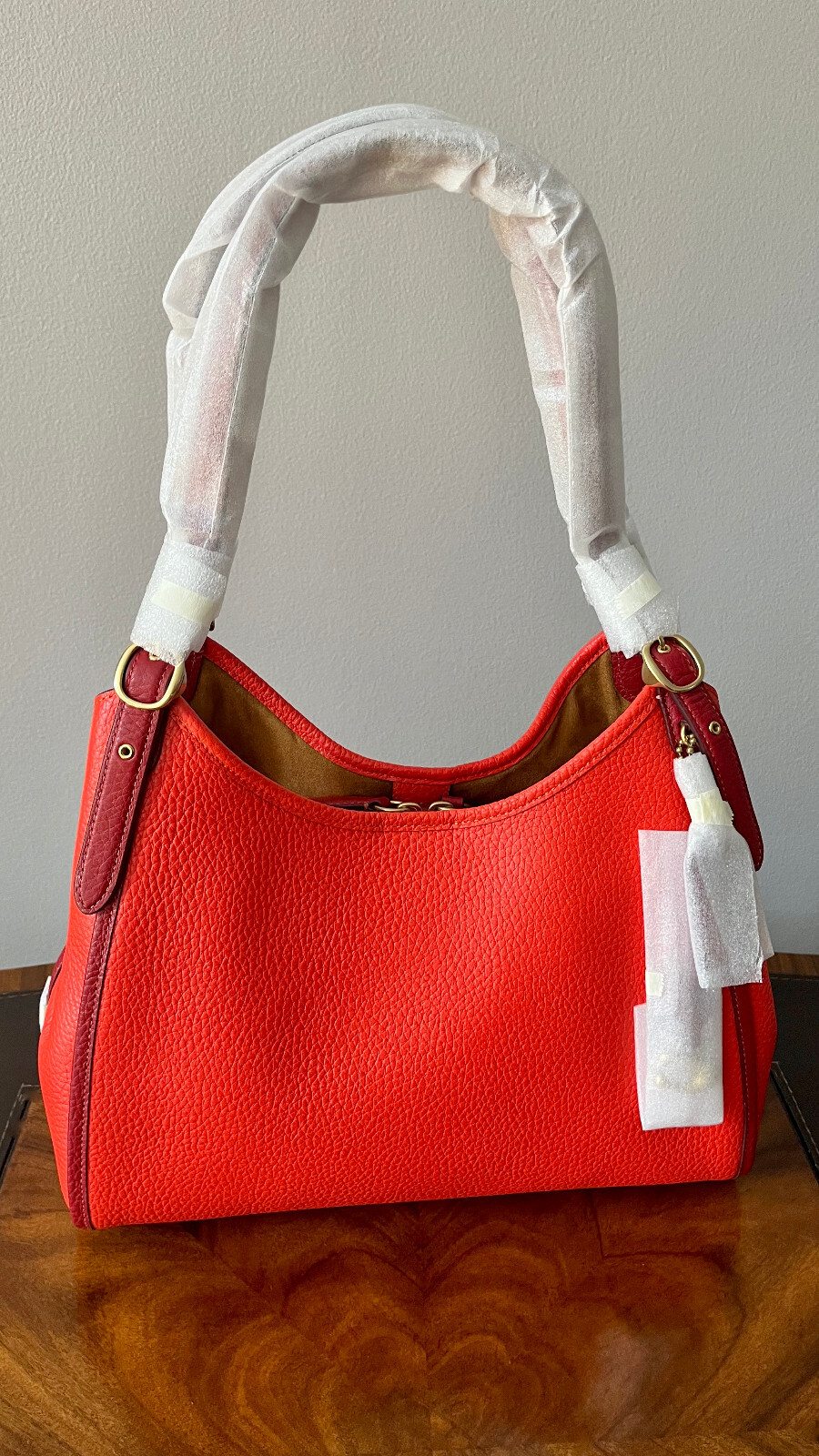NWT COACH LORI SHOULDER BAG Red Orange 2-Tone Pebble Leather 3-Compartments $395
