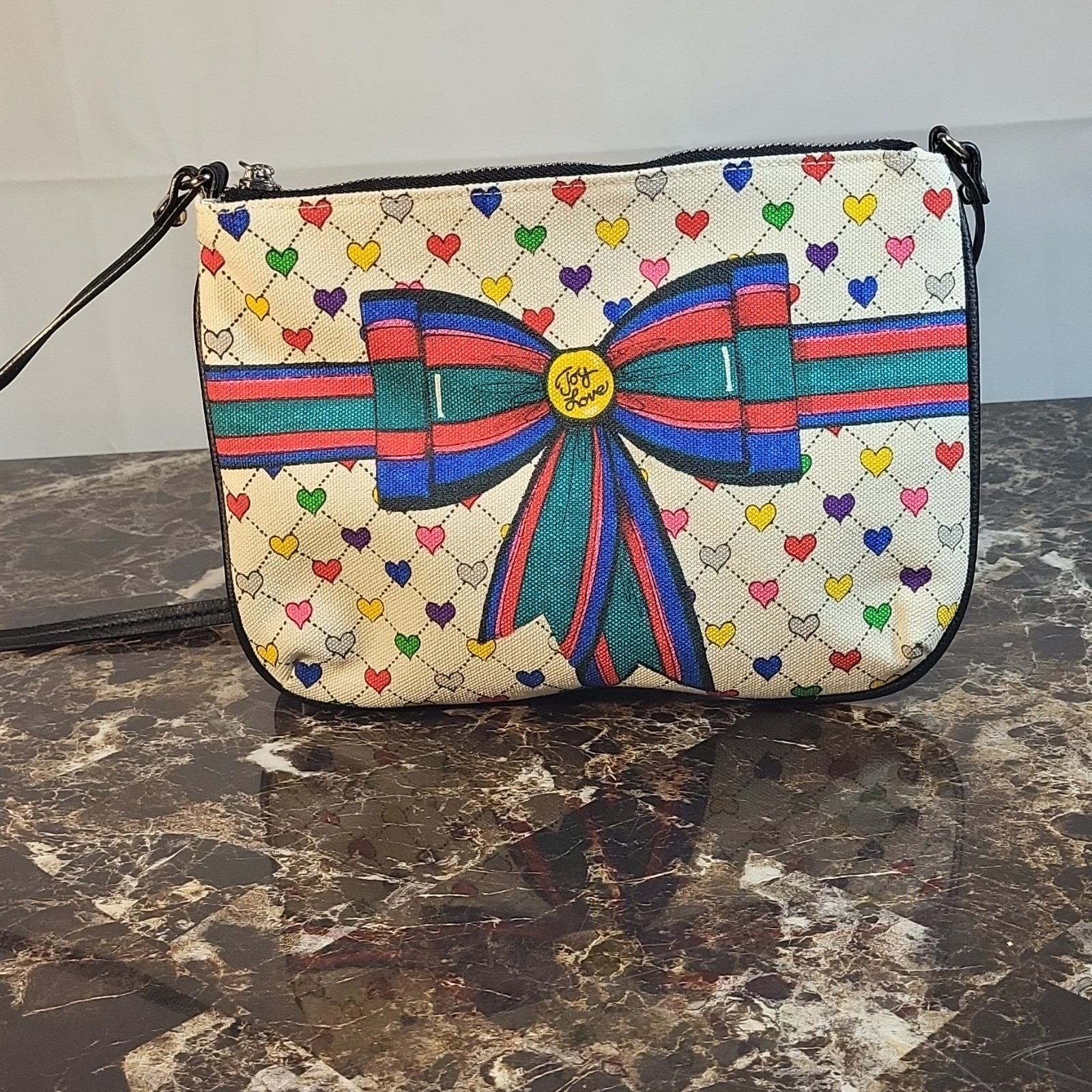 Brighton Love& Joy Heart Print Crossbody Bag, Zip, Lined, Pockets