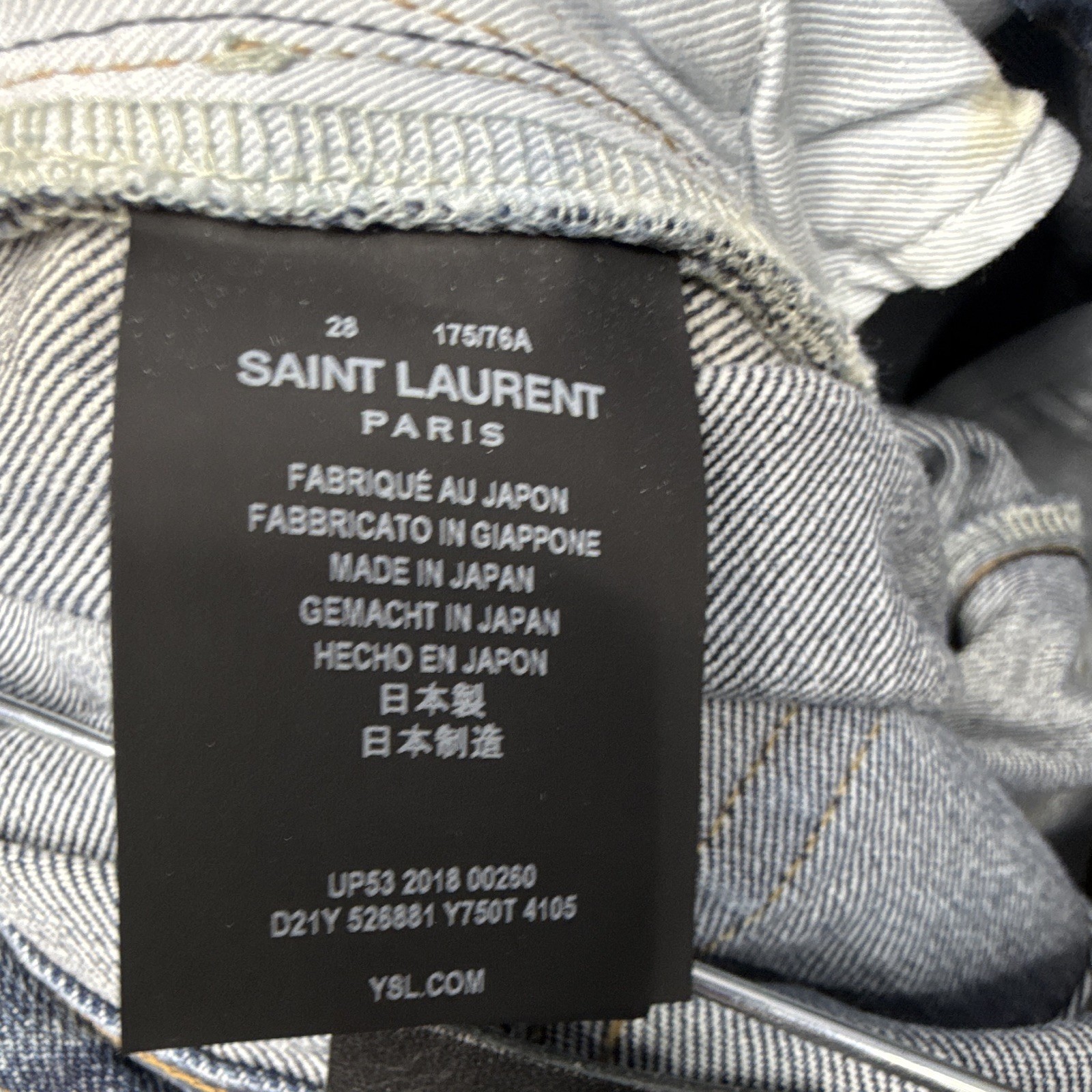 Saint Laurent Paris Men’s Skinny Blue Light Wash Distressed Denim Jeans 28