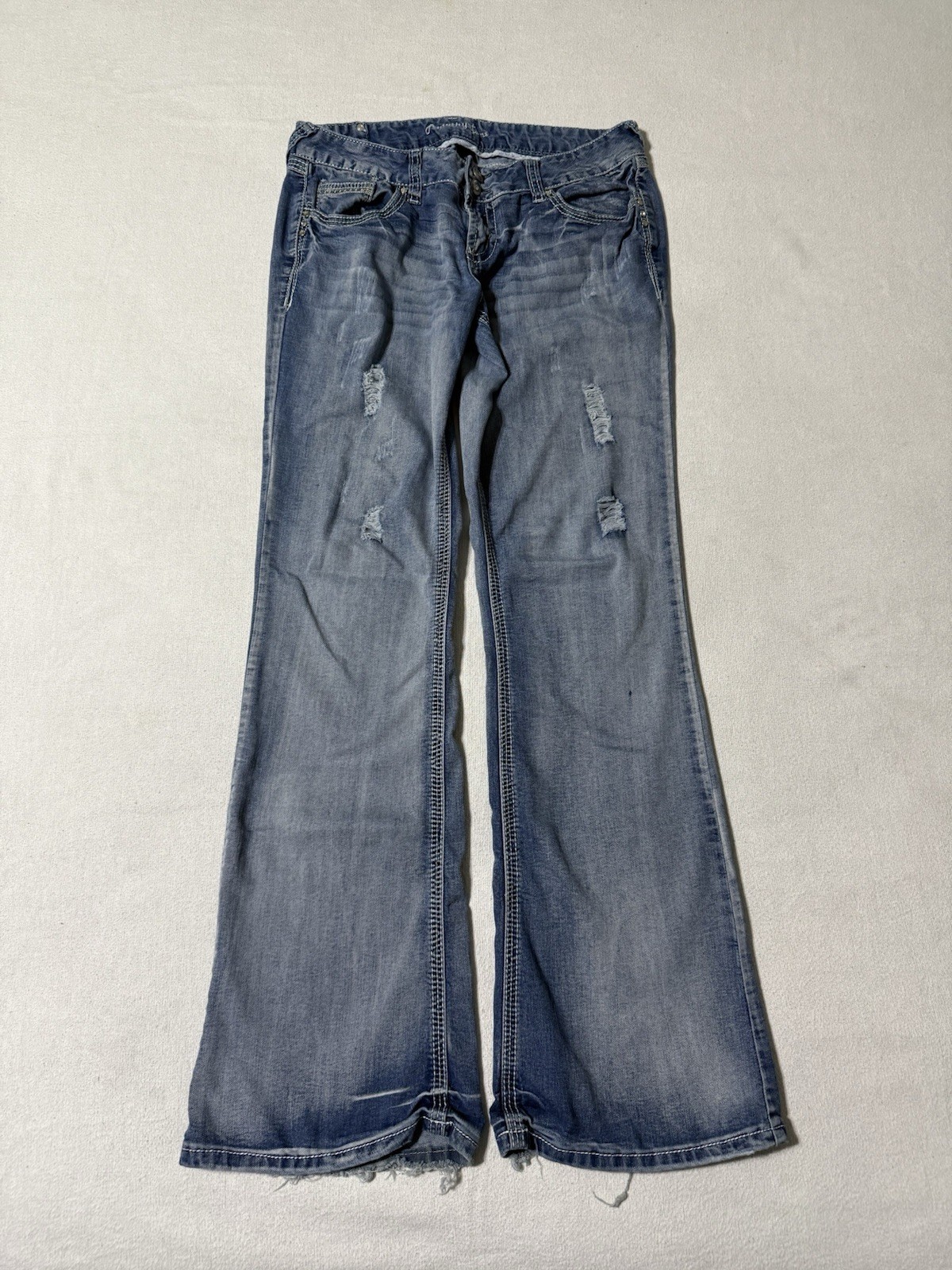 Amethyst Jeans Womens 9 Blue Bootcut Low Rise Medium Wash Distressed