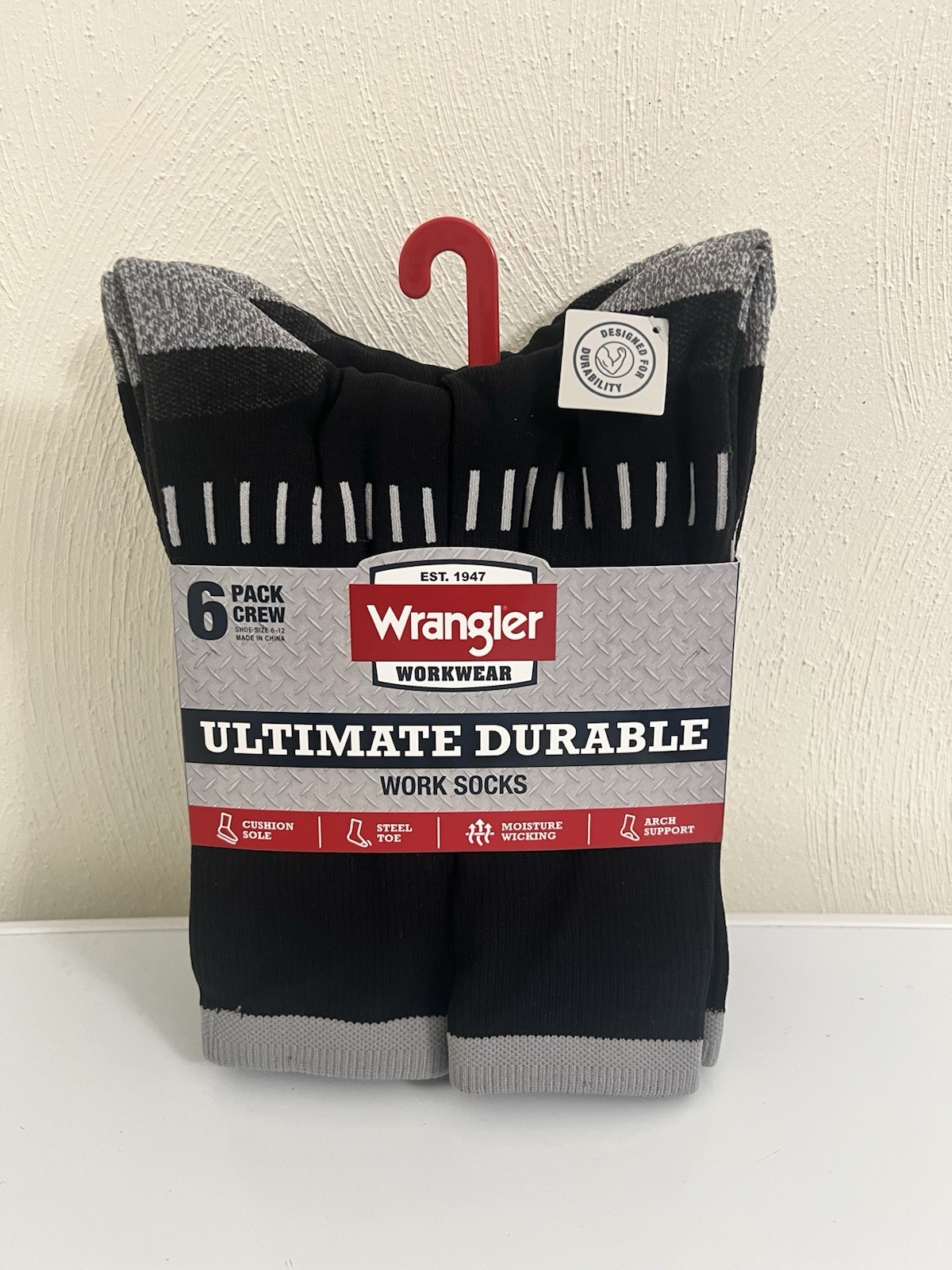 Wrangler 6 Pair Ultimate Durable Work Socks Men’s Sz 6-12 Black W/Reinforce Toe