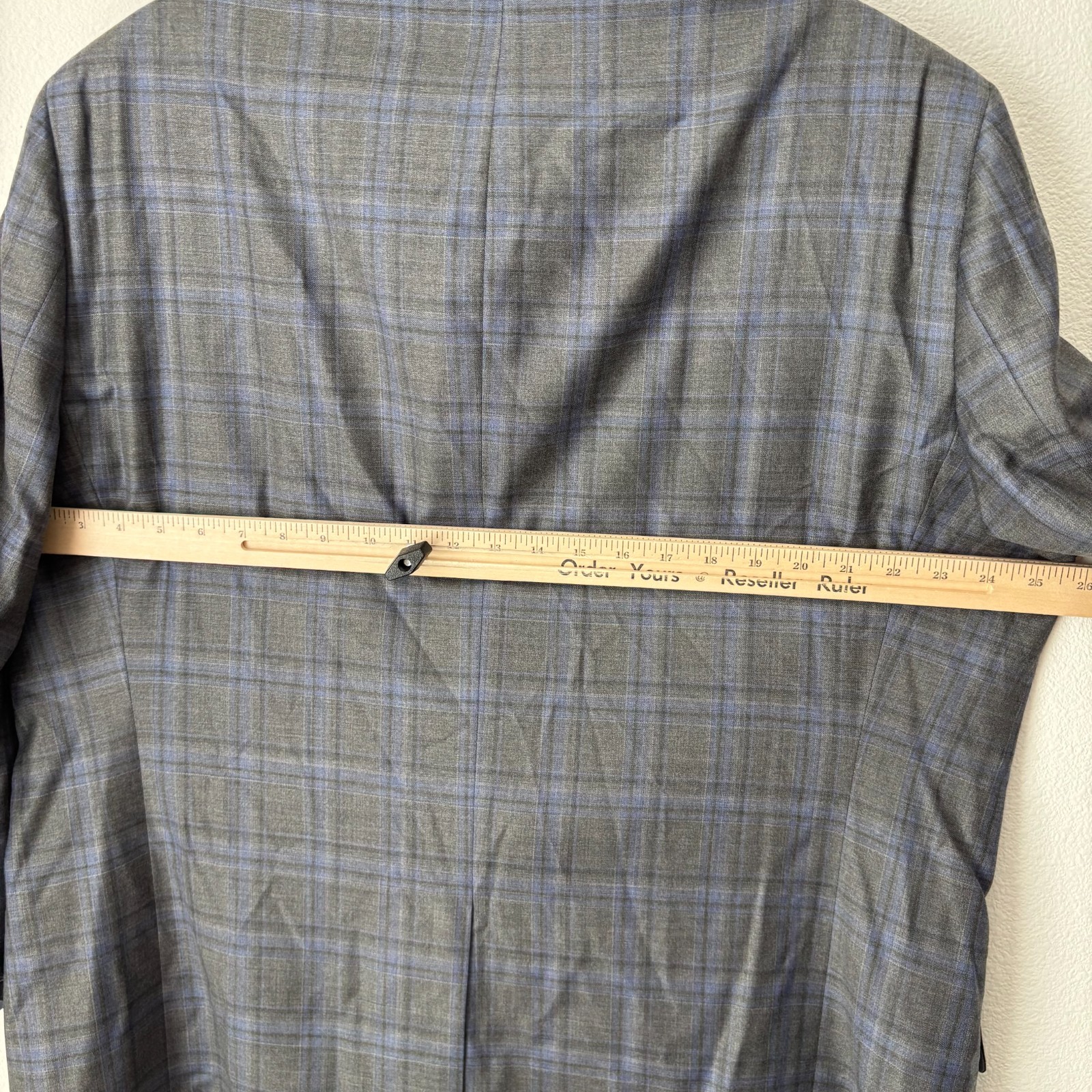 Hart Schaffner Marx Blazer Men’s 48R Gray Blue Plaid 2-Button Union Made in USA