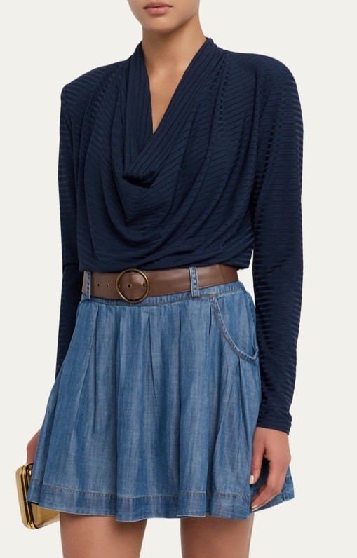 RAMY BROOK Antonia – Cowlneck Navy Blue Long Sleeve Top Size M