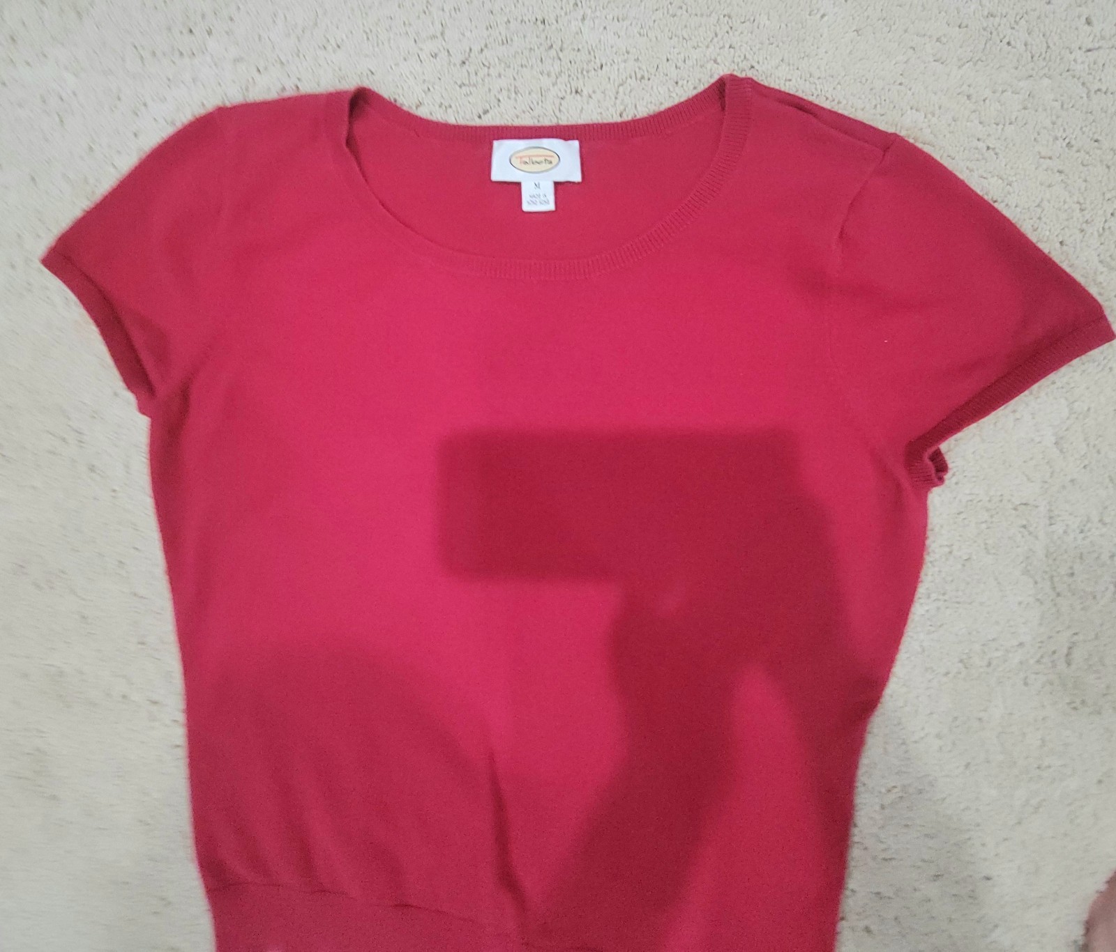 Talbots Red Cap Sleeve Pullover Cotton Blend Sweater Made In Hong Kong SZ M