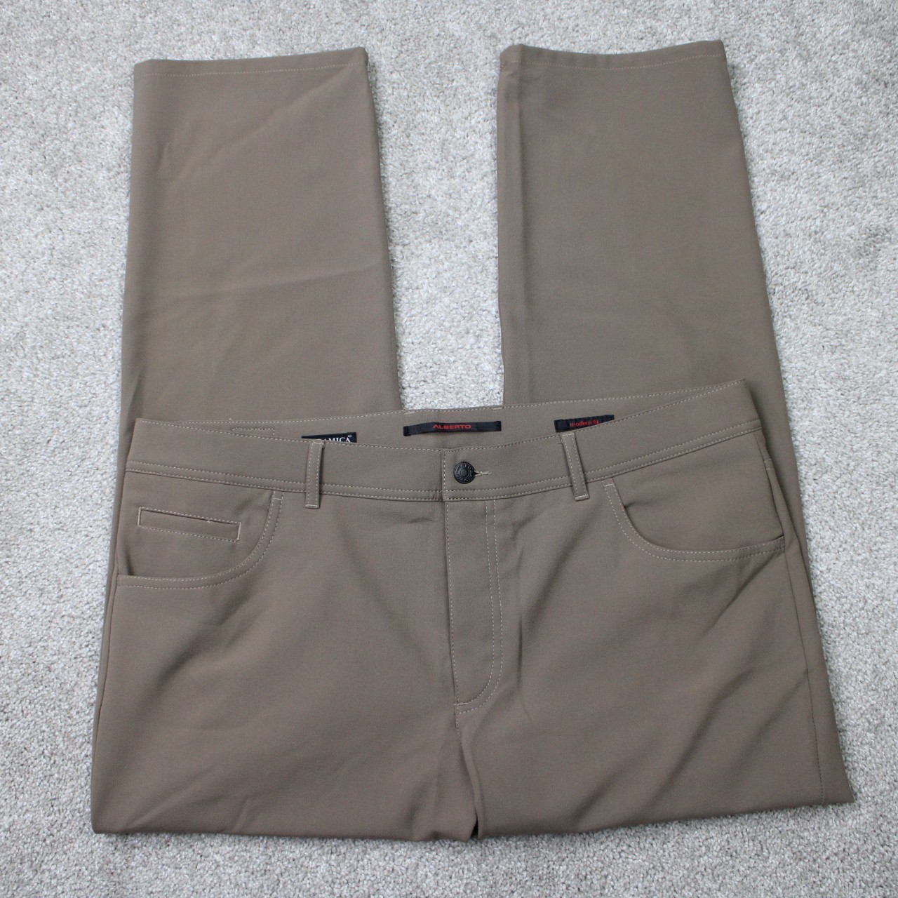 Alberto Pants Mens 38×28 Beige Ceramica Stone Modern Fit Standard 100 Oeko-Tex