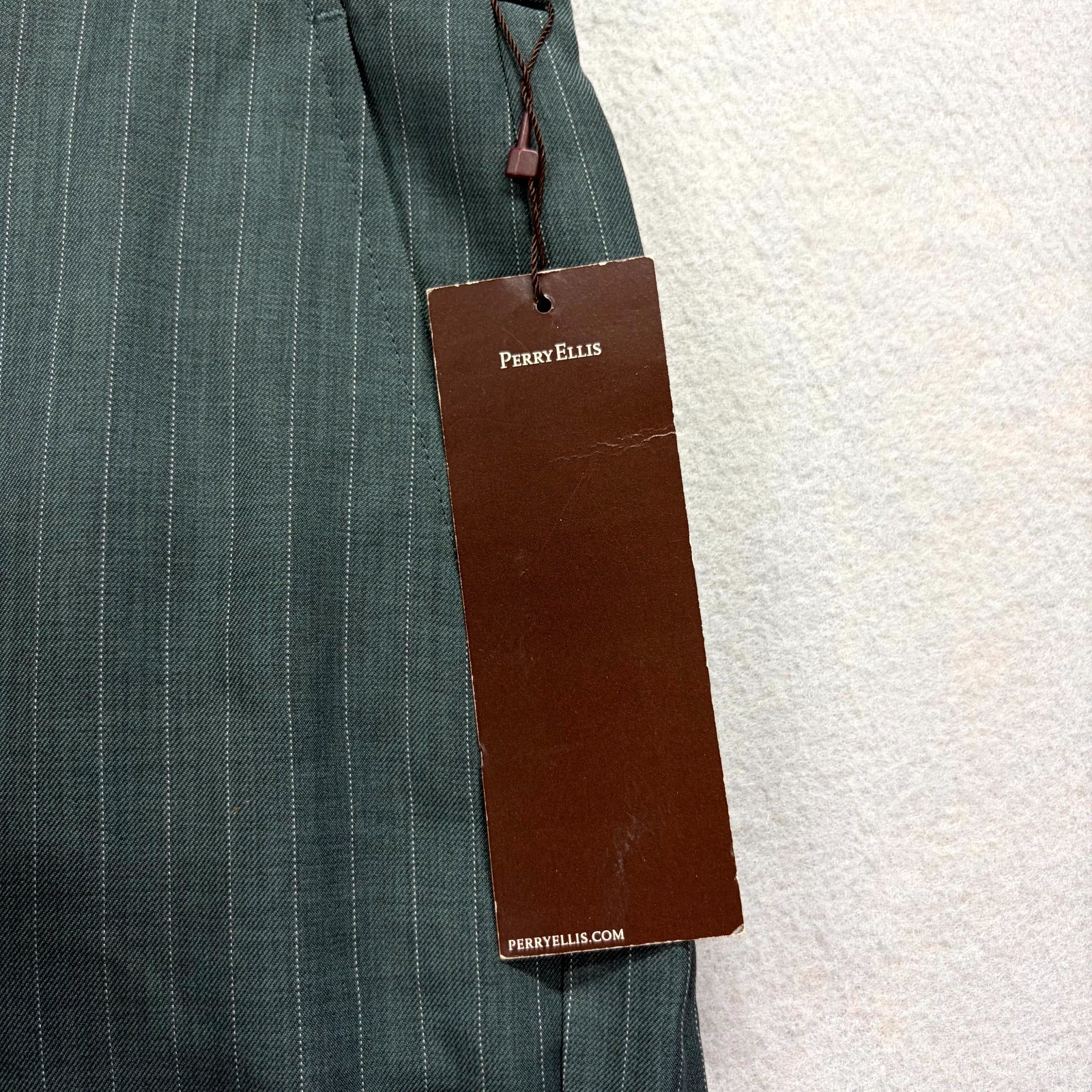 Perry Ellis Portfolio Dress Pants Mens 38×32 Green Pinstripe Formal Wide Leg NEW