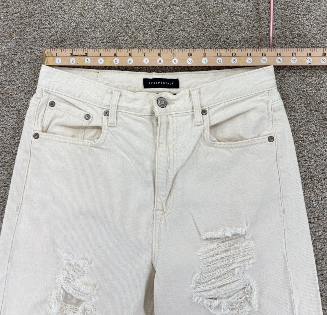 Aeropostale 90s Baggy Destruct Jeans Womens 10 Ecru Cream High Rise Cotton Denim