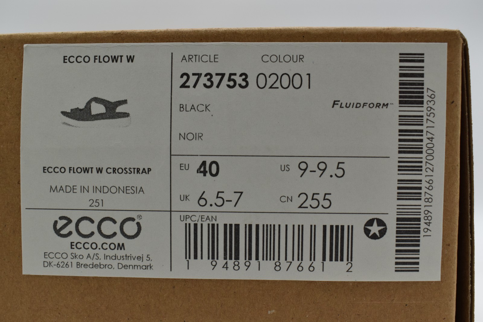 ECCO Womens EU 40 US 9-9.5 Flowt Black Leather Strappy Crosstrap Sandals Shoes