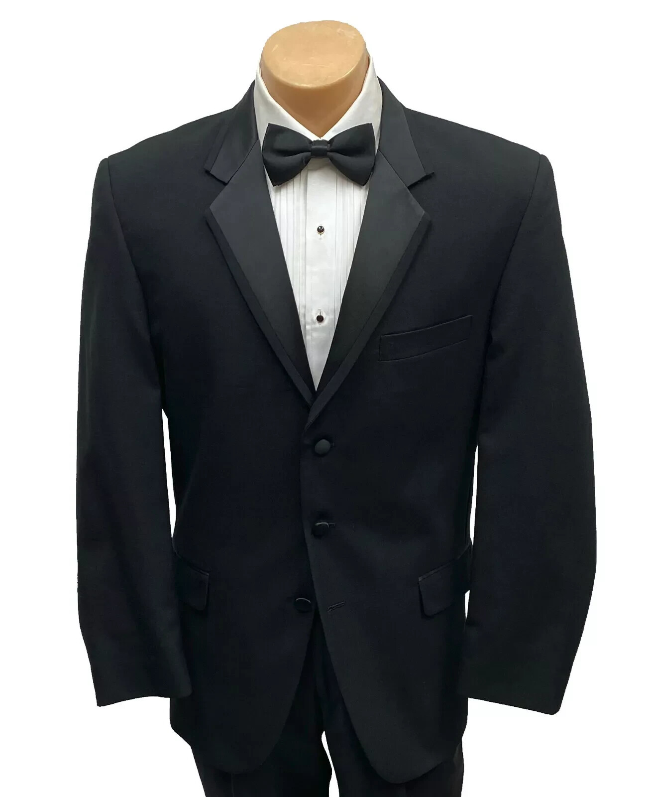 42 S Black 2 Button Notch Lightweight Wool Tuxedo Coat Satin Lapel Perry Ellis