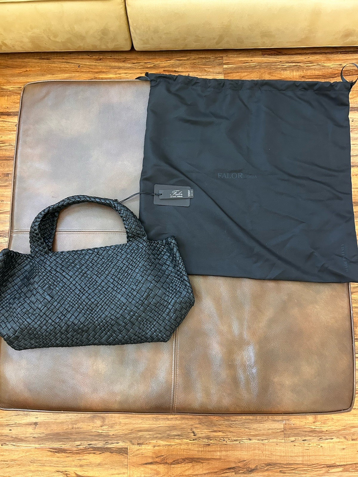 Falor Firenze Black Hand-Woven Leather Tote Bag