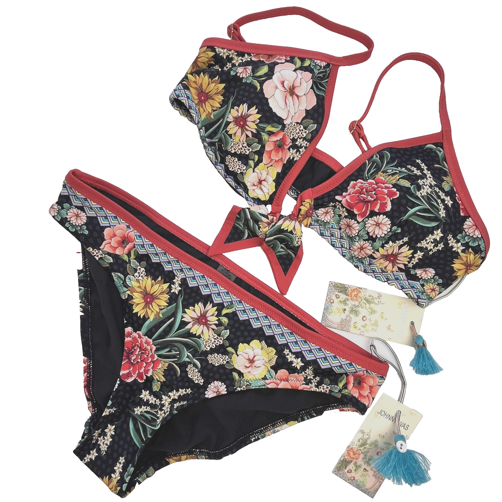 Johnny Was MIA Bikini Set XS Tie Front Top Hipster Bottom NWT CSW3422BH