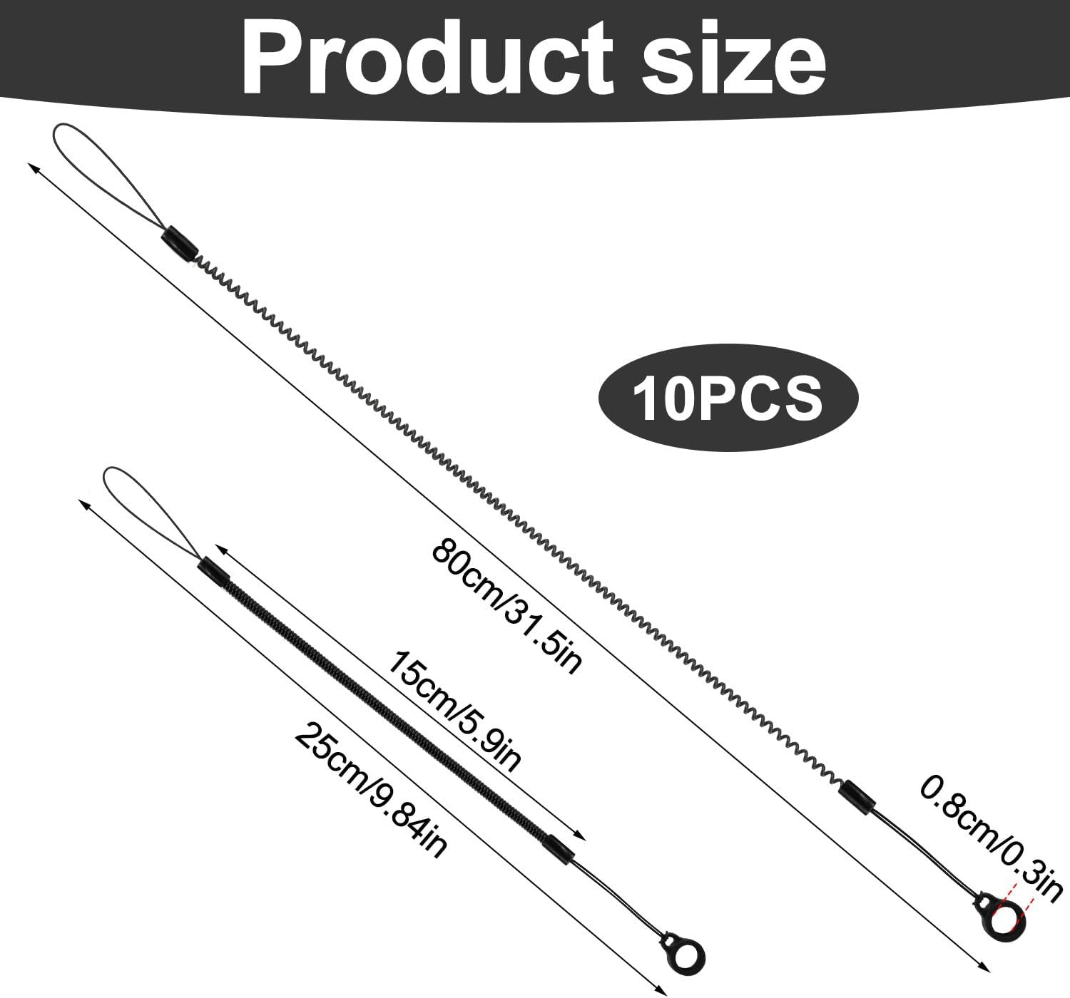 10pcs Pen Lanyards, Elastic Lanyard Tether with Silicone Rings Retractable Stylu