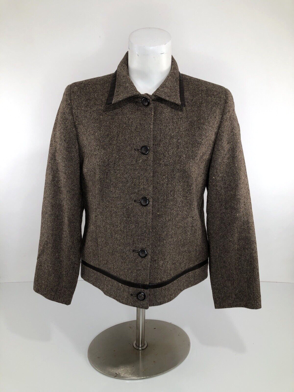 PENDLETON – 100% VIRGIN WOOL / LEATHER TRIM Sz. 8 Petite Blazer Jacket EXCELLENT