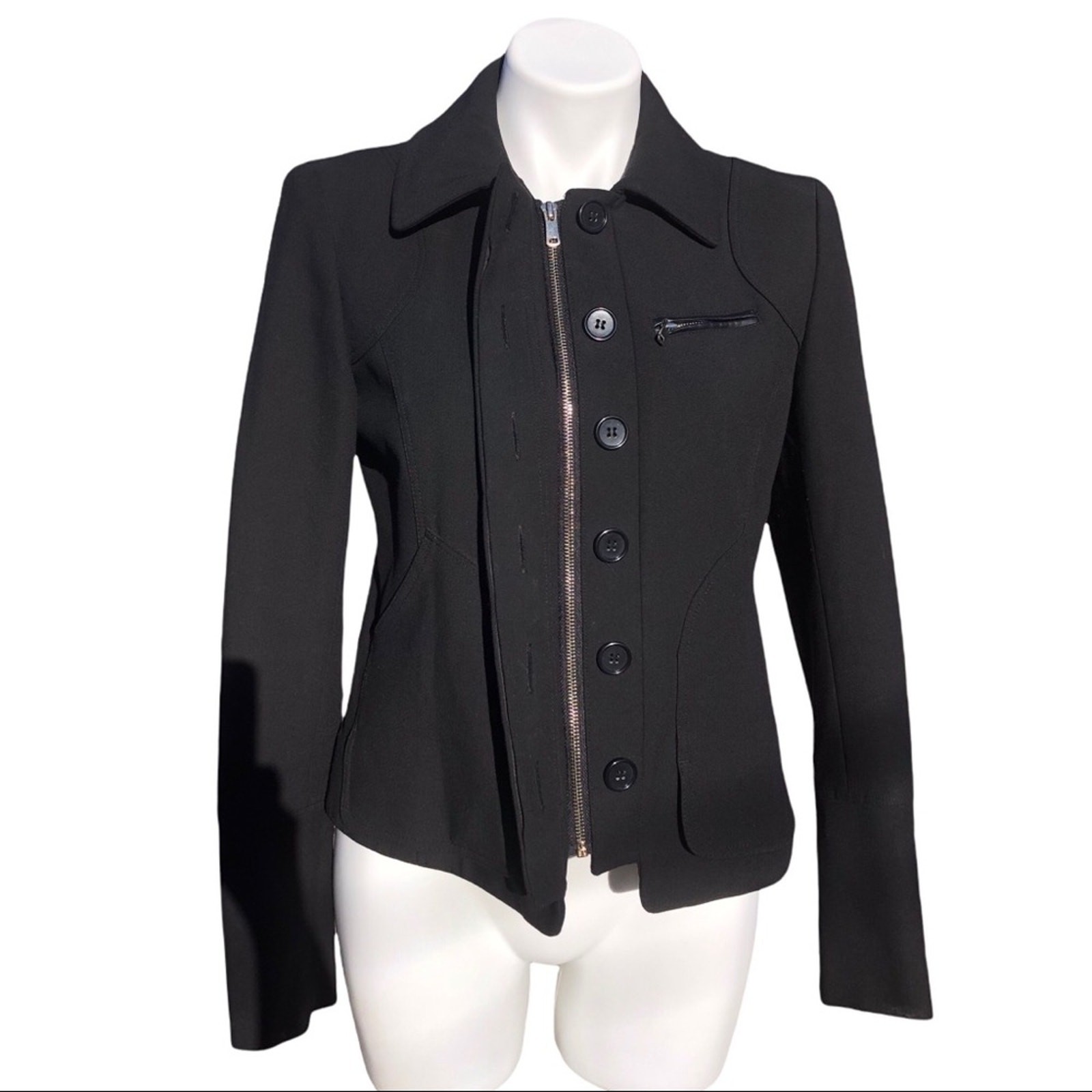 Ann Taylor lined jacket zip & button closure pockets button cuffs size 4