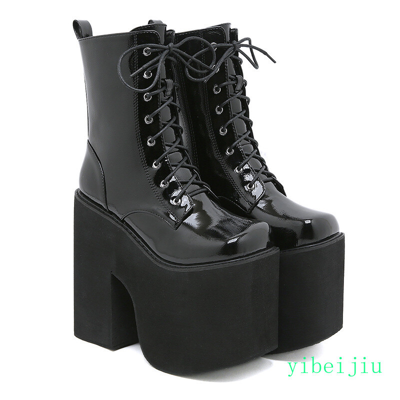 Womens High Platform Block Heels Ankle Boots Dance Club Shoes Thick Sole Cosplay
