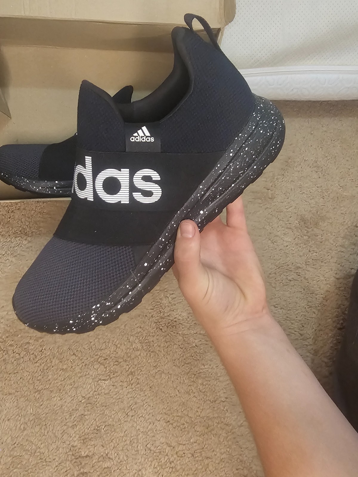 Size 11 – Adidas Racer lite Adapt Black Grey and blue 4.0 lightly damaged box