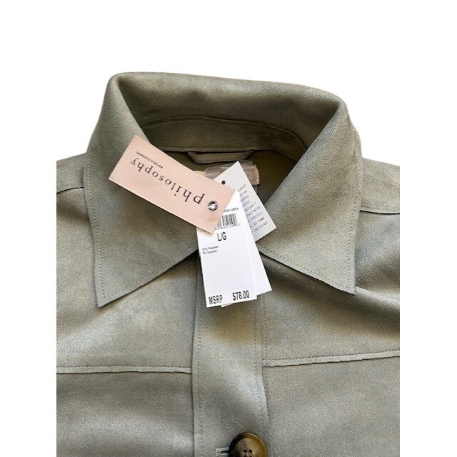 Philosophy Republic Clothing Faux Suede Utility Jacket Sage Green Womens Large