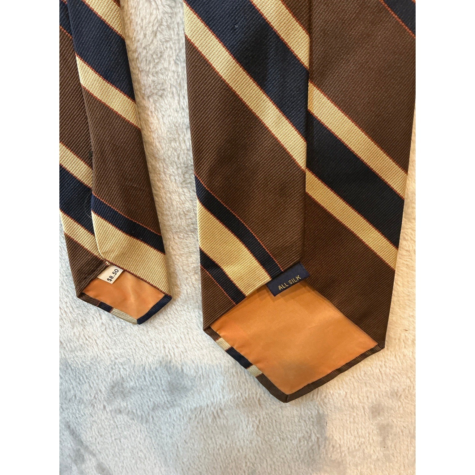 Brooks Brothers Makers Vintage Striped All Silk Necktie Brown Navy Cream 3.25in