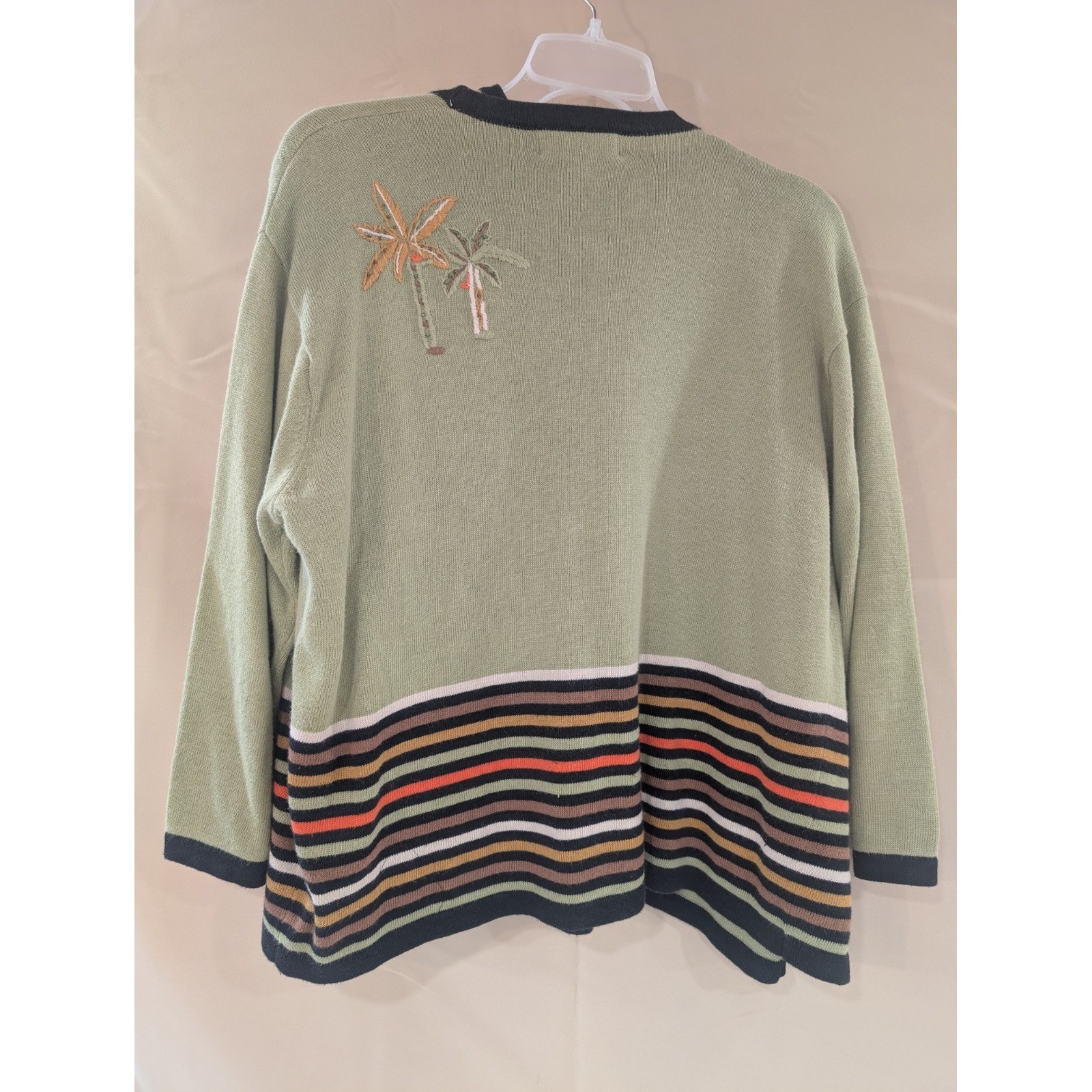 Terazzo Palm Tree Embroidered Cardigan Sweater + Vest Striped Olive Green Womens