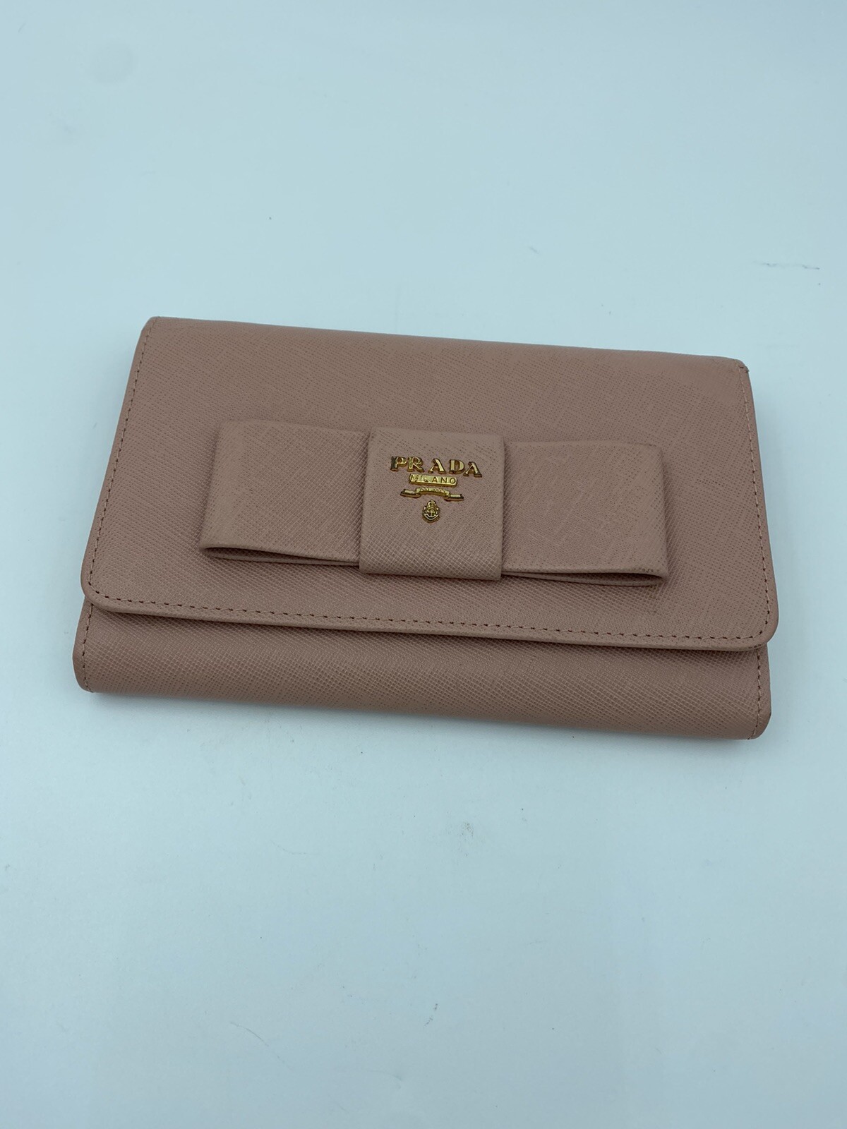 Prada Saffiano Leather Muted Pink Bifold Wallet With Crossbody Strap