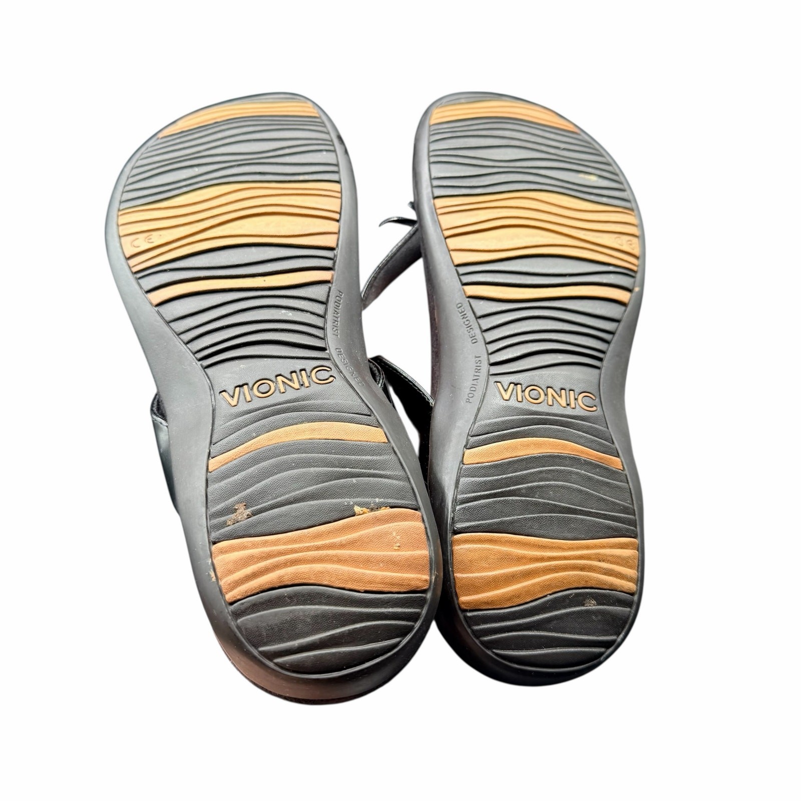 Vionic Bella II Black Patent Bow Thong Sandals Womens Size 10