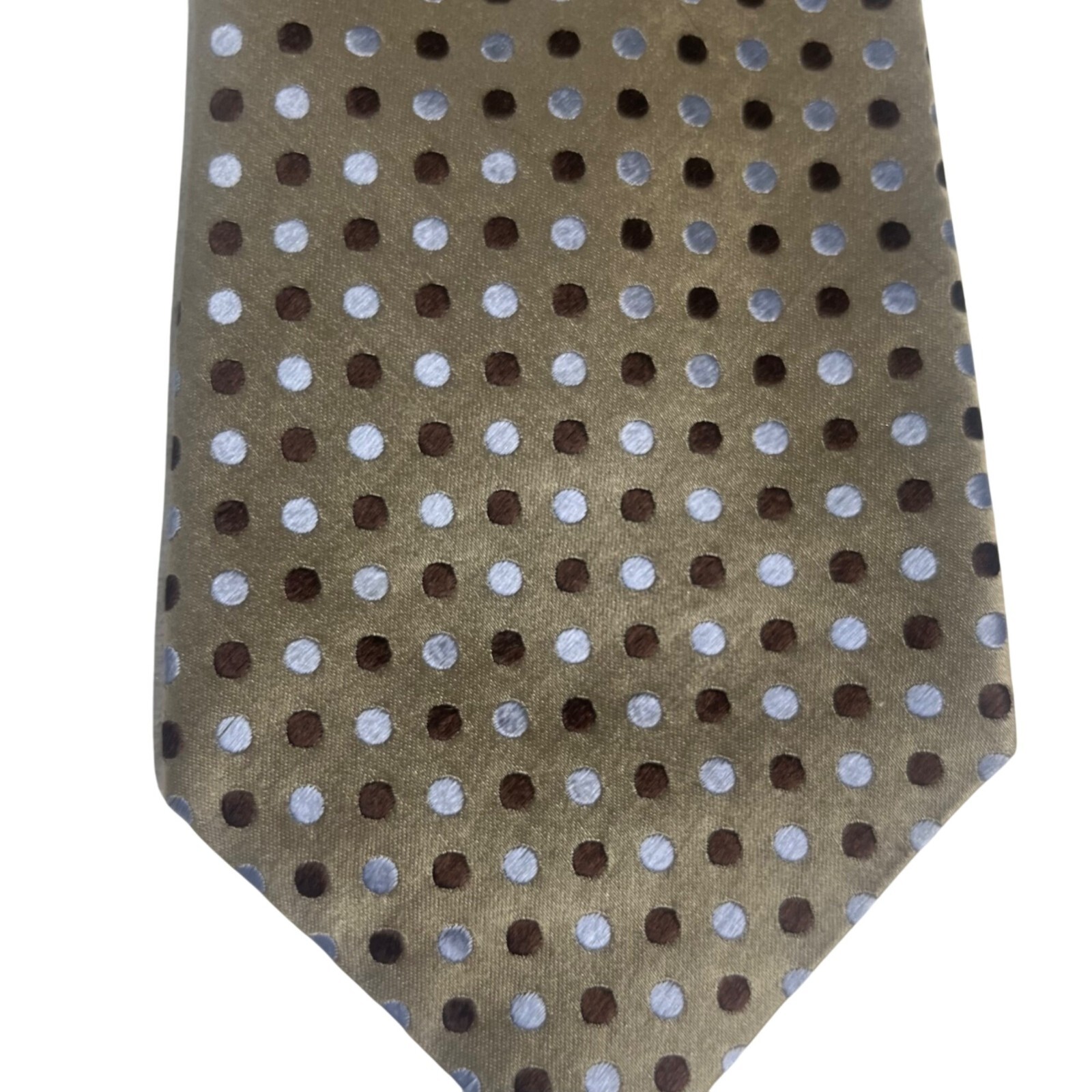 Geoffrey Beene Polka Dot Tie Tan Brown Blue