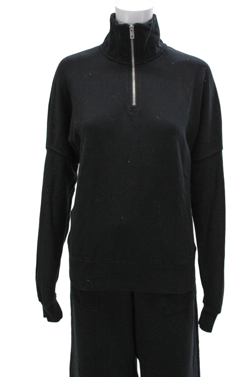 Perfect White Tee Womens Half Zipper Turtleneck Sweat Suit Black Size Small