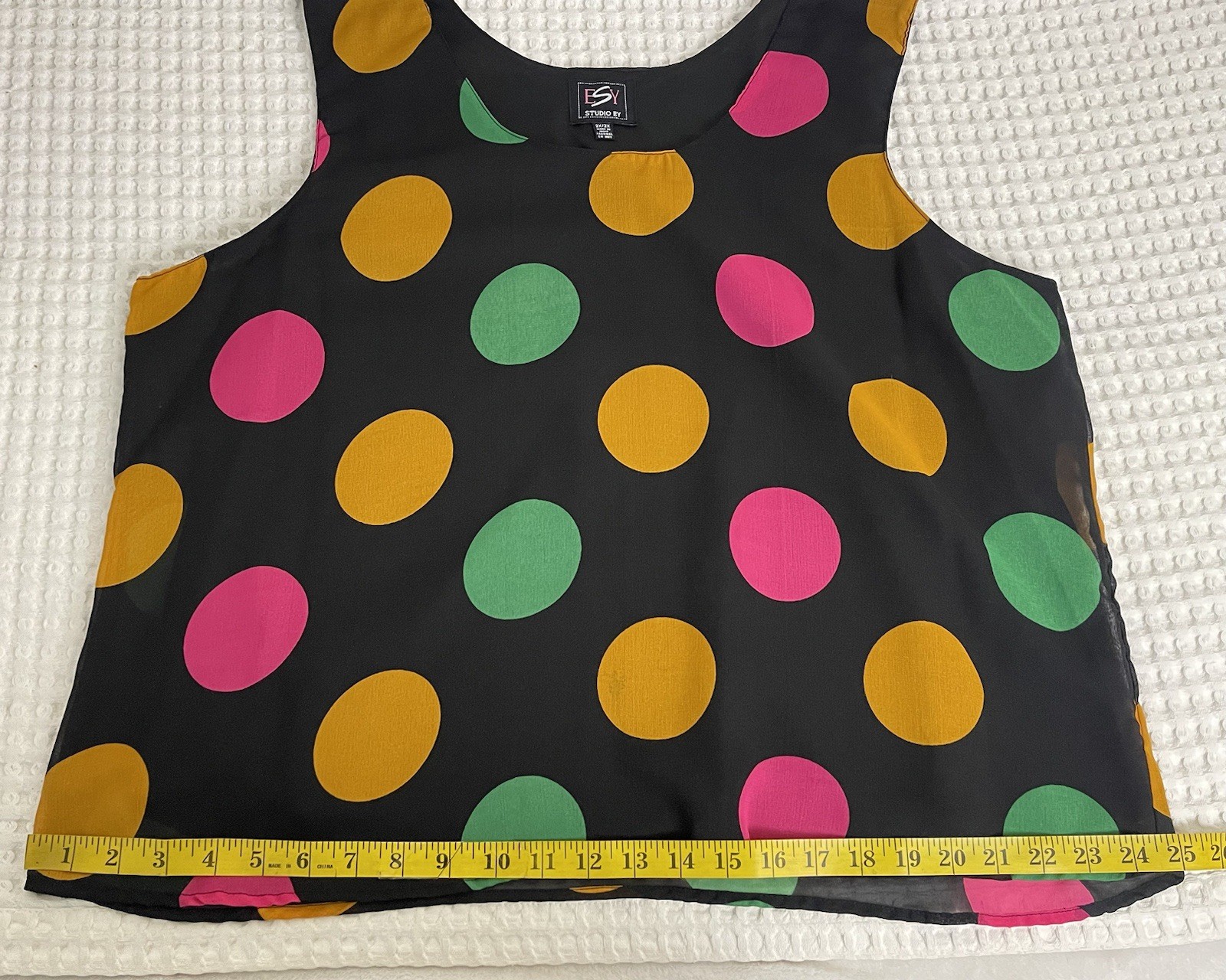VTG 90 Black Colorful Polka Dot Sleeveless Tank Top Womens 2X Retro Casual Chic