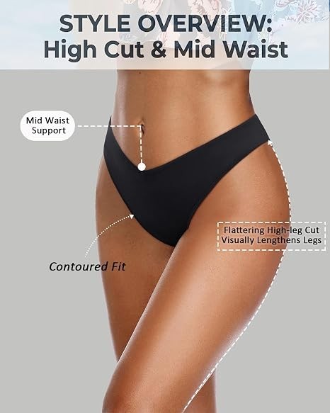 (S) Women’s V-Cut Bikini Bottoms Cheeky High Cut Swim Bottoms