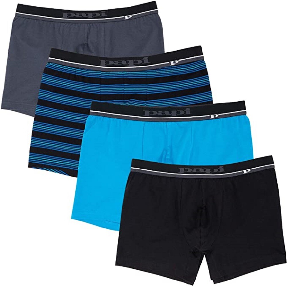 Papi Men’s Cotton Stretch Yarn Dye Stripe/Solid Boxer Briefs Pack of 4 – 990005