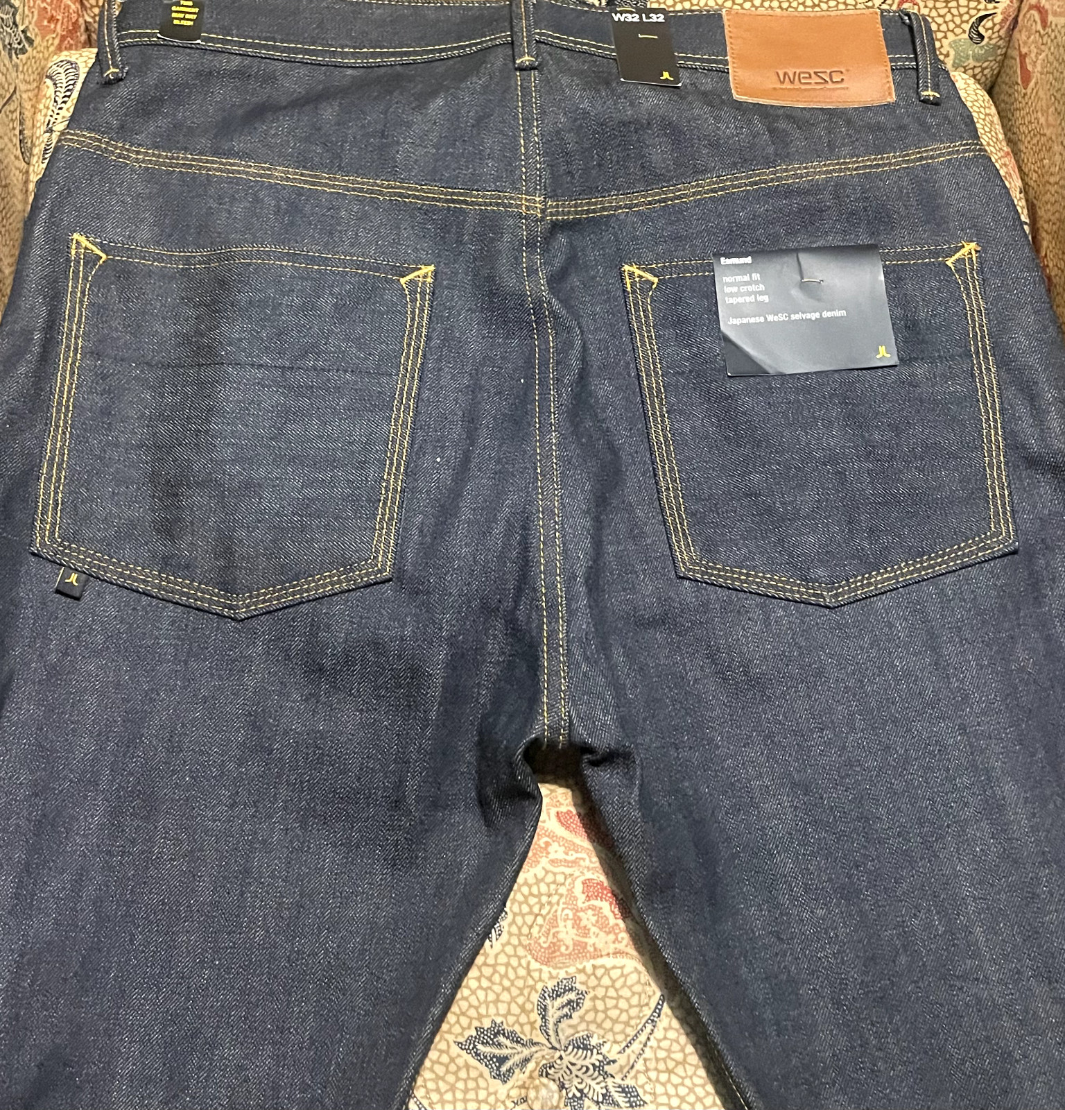 WeSC Esmund Japanese Selvedge Raw Denim 32/32 Mountain Print on inside RARE