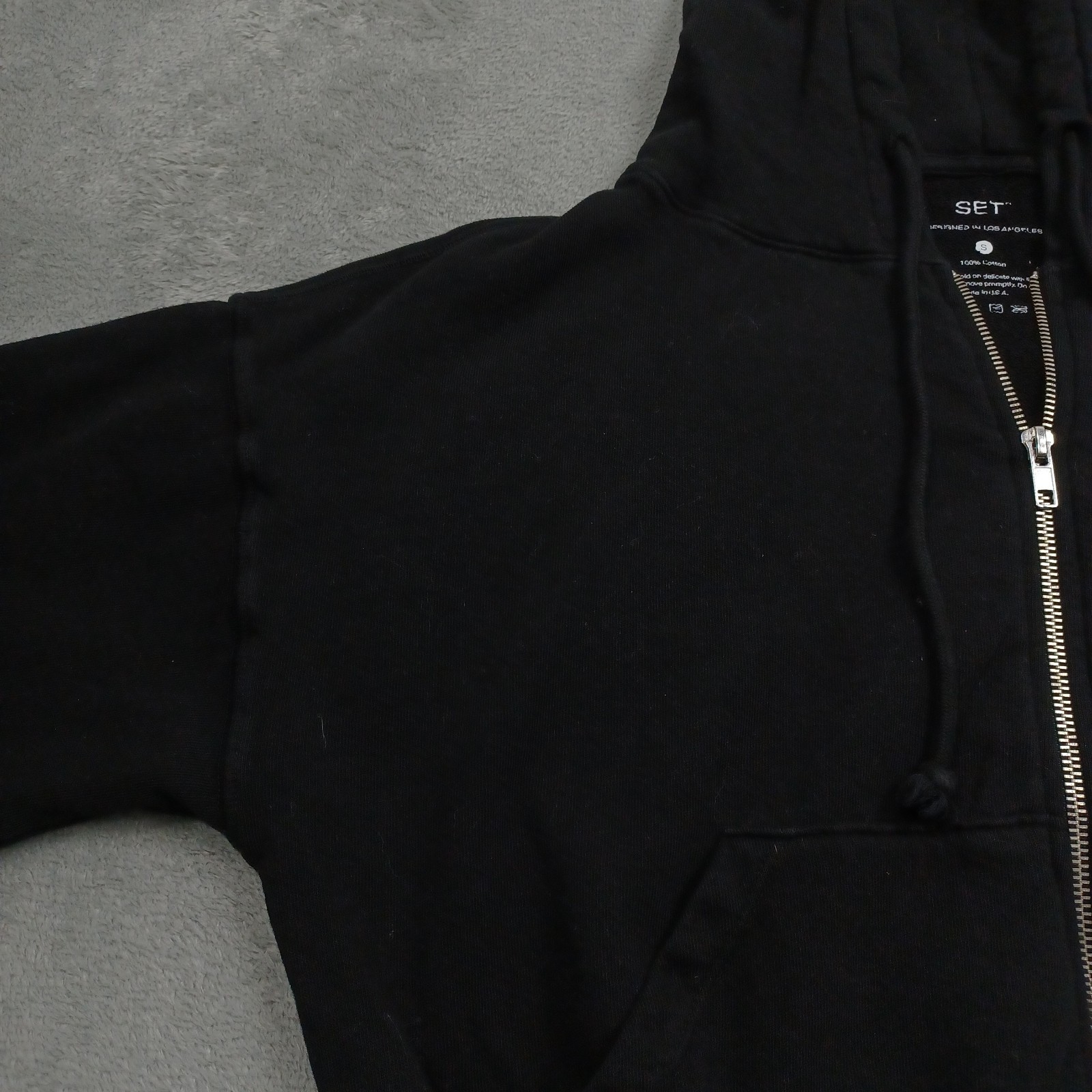 Set Active Jacket Womens Small Black Full Zip Hooded USA Cotton