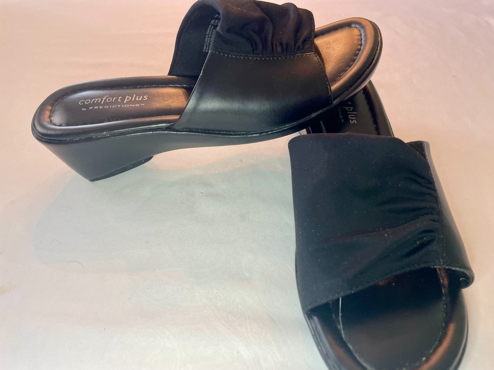 Comfort Plus by Predictions-Black Stretch Fabric/Wedge Heel Slip On-sz.7W