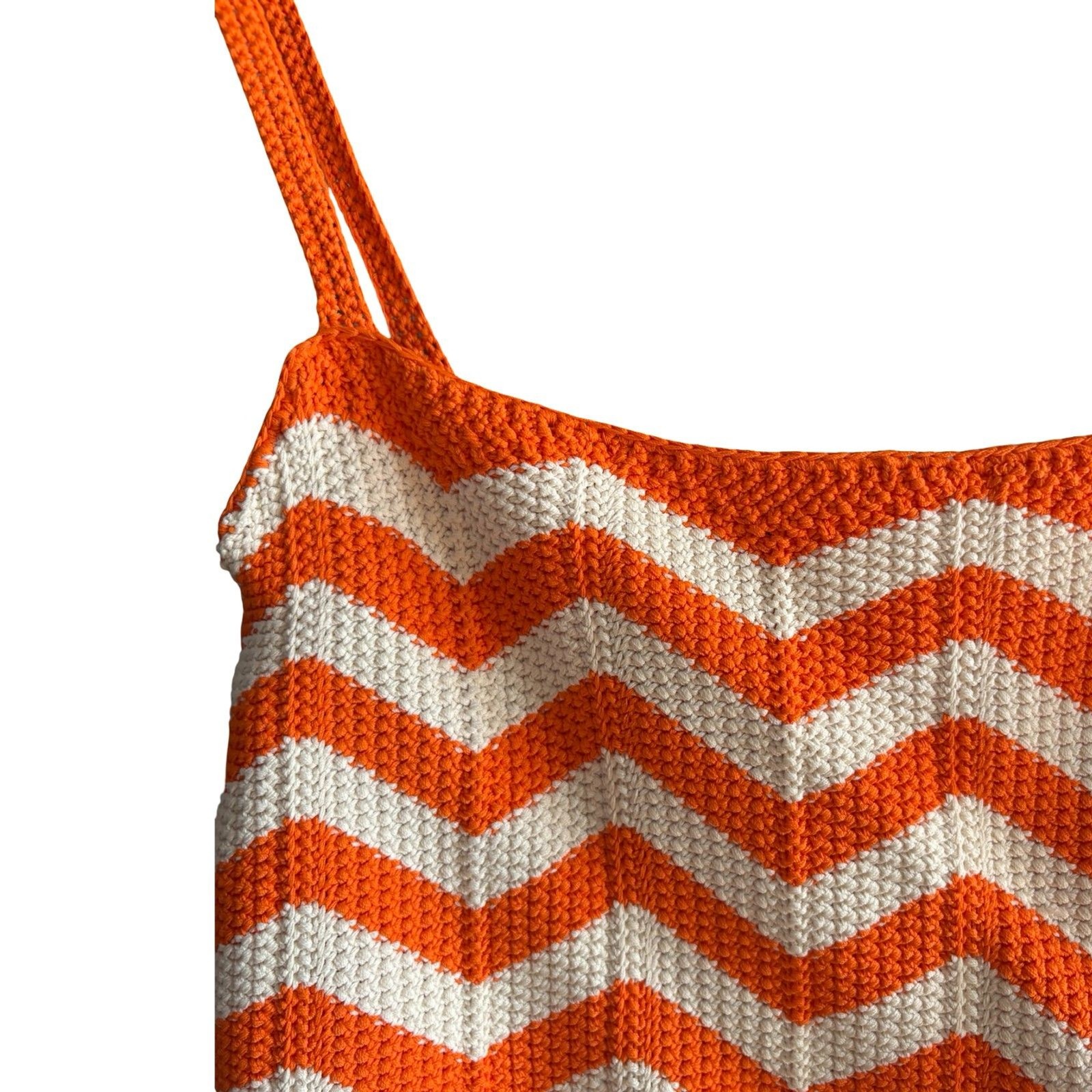 Sandro NWOT Cassandre Chevron Stripe Knit Crop Top Orange White Beaded Sz 0 / S