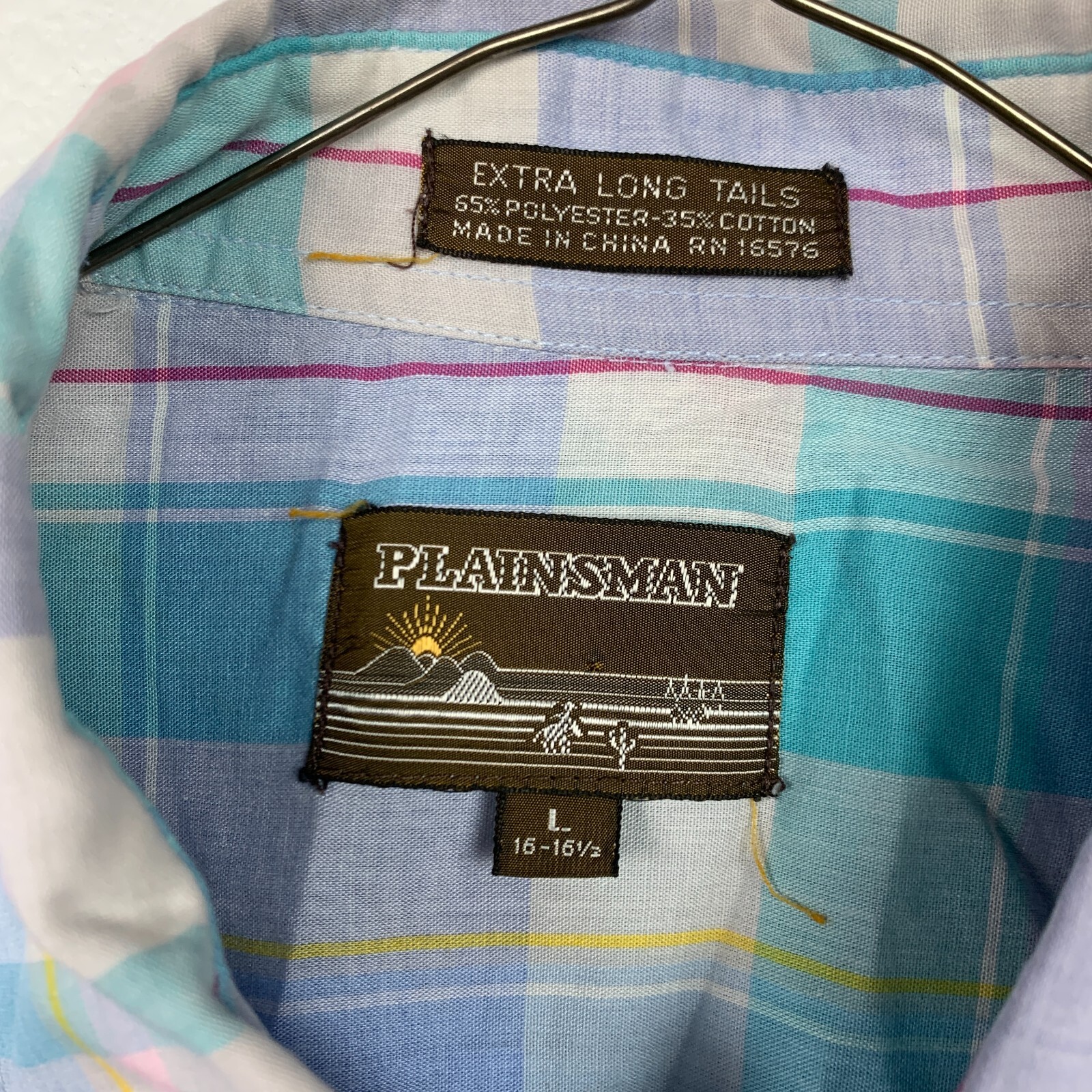 Vintage 80s Plainsman Blue Purple Plaid Western Pearl Snap Short Sleeve Shirt L