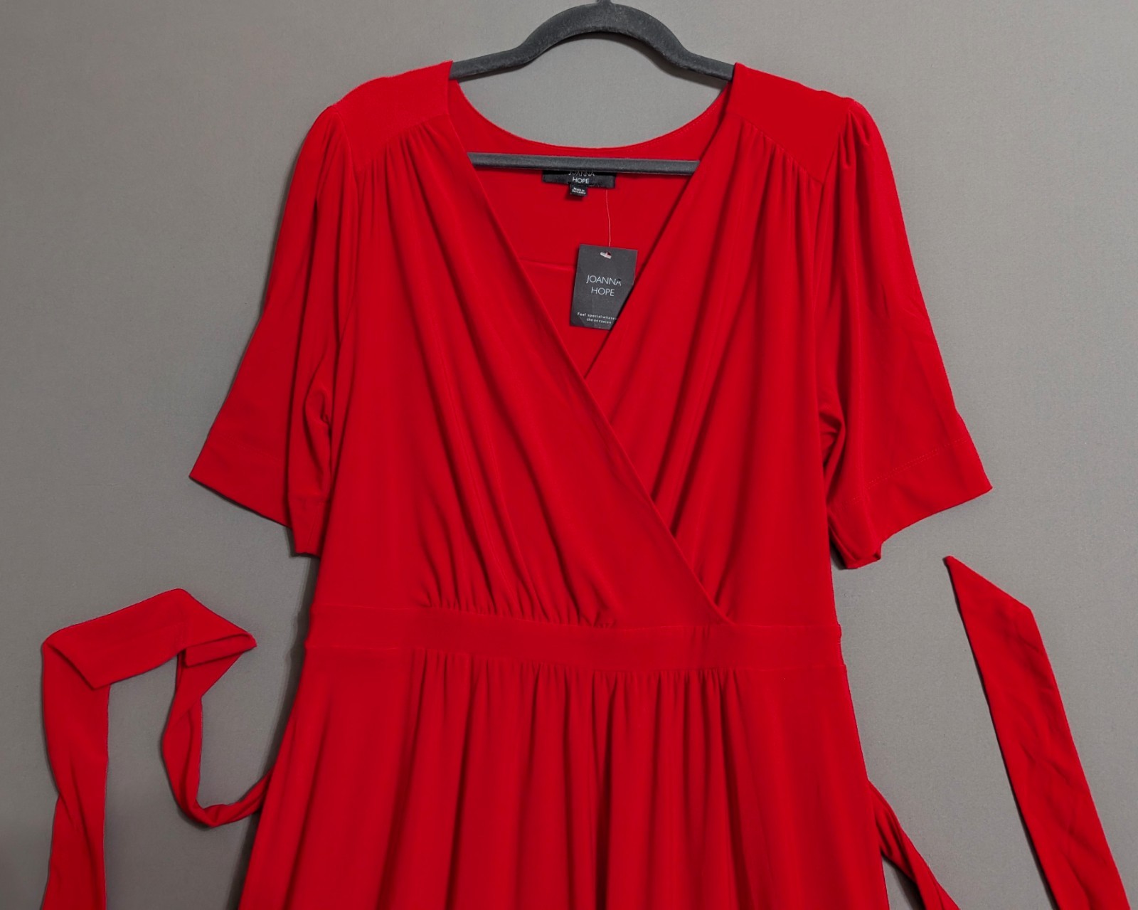 Joanna Hope Red Jersey Faux Wrap Tiered Midaxi Dress Tie Belt Stretchy 18 New