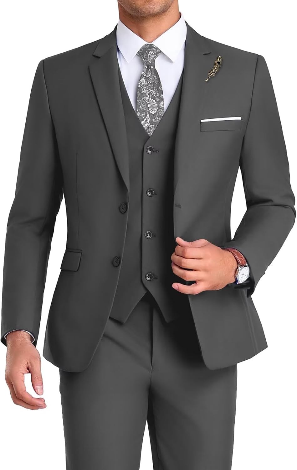 Men’s Slim Fit 3Piece Suit Tuxedo Set Wedding Prom Business Jacket Vest Pant Tie