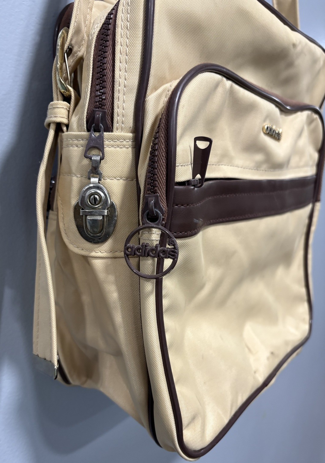 Vintage Beige Adidas 1980’s Shoulder Bag 12″ X 8″ X 12″ Art No 40230 Retro Style