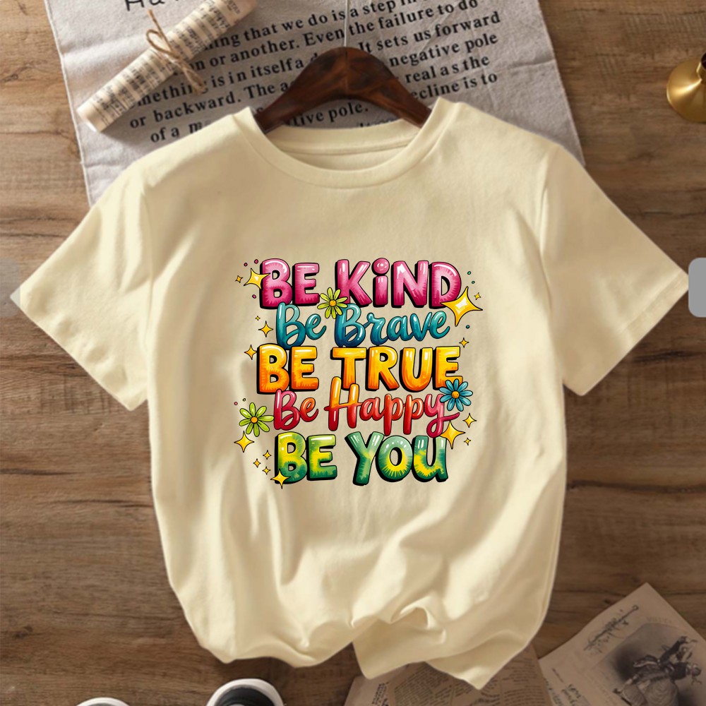 Positive “Be Happy Be You” T-Shirt Floral Inspirational Casual Statement Top