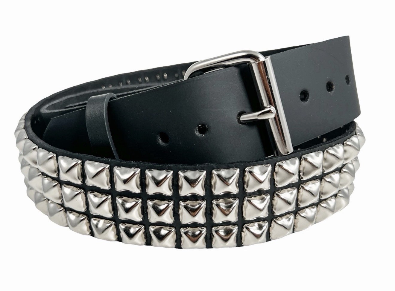 Three Row Pyramid Stud Belt Leather Handmade Studded Punk Goth By Funk Plus 38”