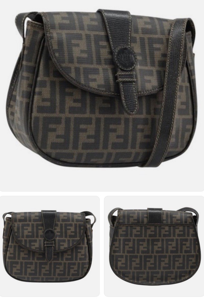 Fendi Zucca FF Monogram Small Crossbody Bag Brown/Black Magnetic Gold